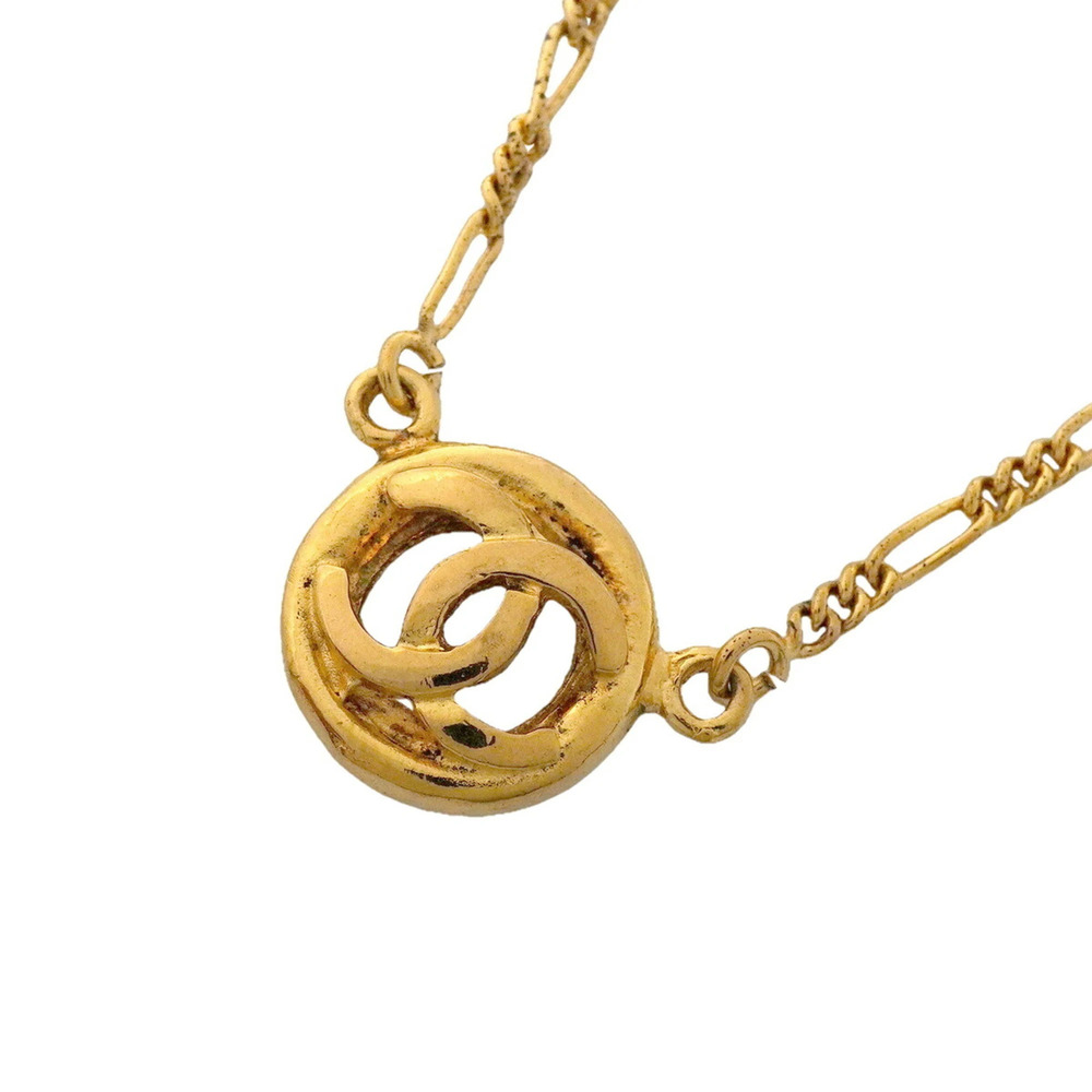 Chanel Necklace, Coco Mark Circle, GP Plated Gold, Women's